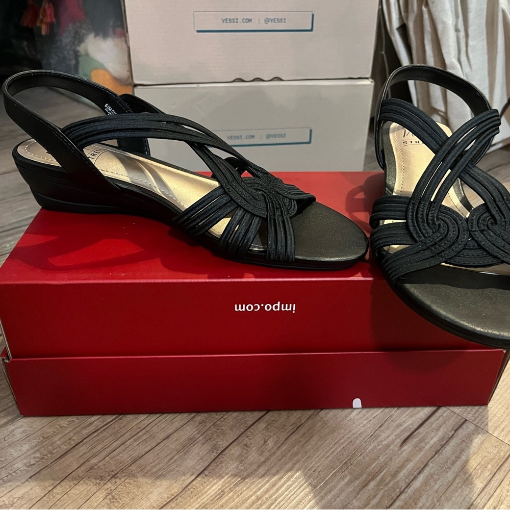 Impo Black Woven Slingback Sandals